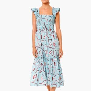 Smocked flutter sleeve midi dress S